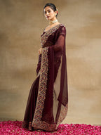 kasee Solid Embroidered Saree | Grocsy