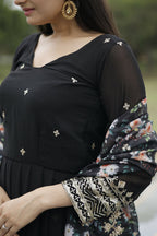 Aayaa Designer Embroidery Zari Sequins-Work Faux Blooming Georgette Suit - Black | Grocsy