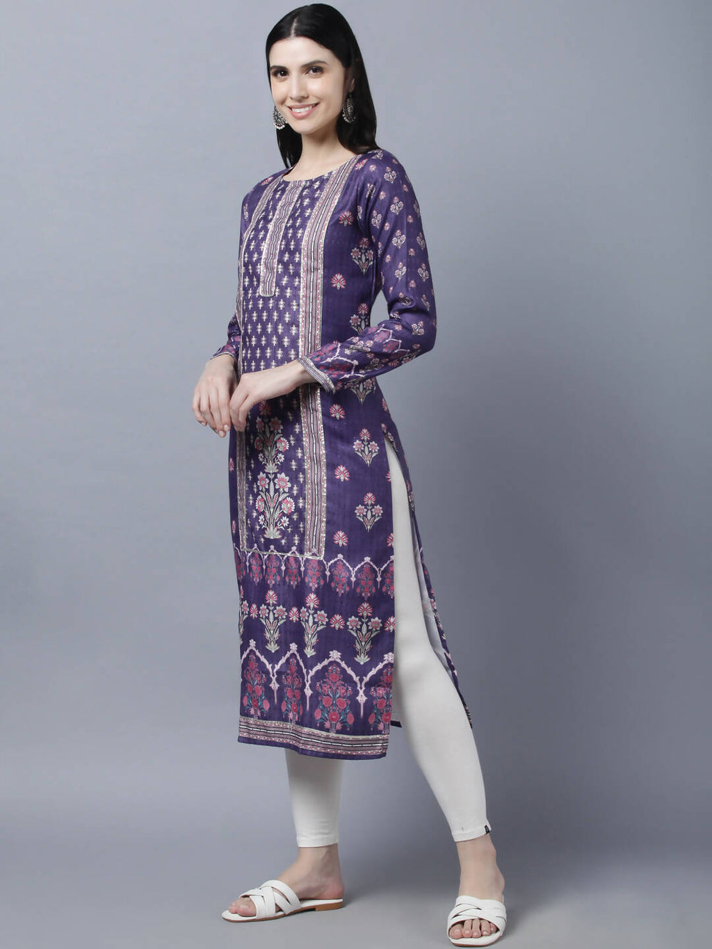 Myshka Women Purple Ethnic Motifs Printed Kurta | Grocsy