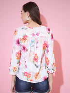 Myshka Women's Multi Printed V-Neck Top | Grocsy