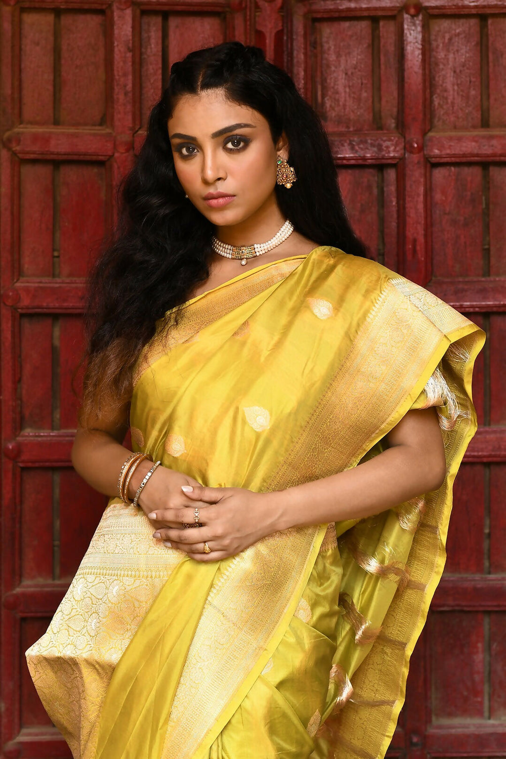 Joban Fashion Yellow Pure Katan Pure Handloom Banarasi Silk Saree | Grocsy