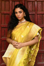 Joban Fashion Yellow Pure Katan Pure Handloom Banarasi Silk Saree | Grocsy