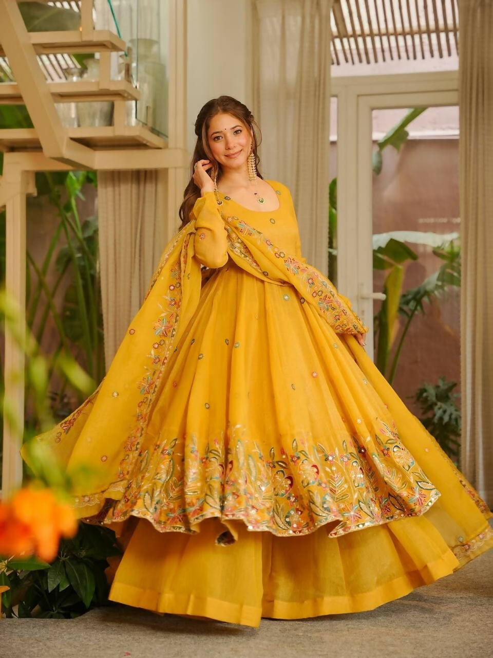 Teeya Creation Yellow Color Crunchy Silk Fancy Wedding Wear Palazzo Set | Grocsy
