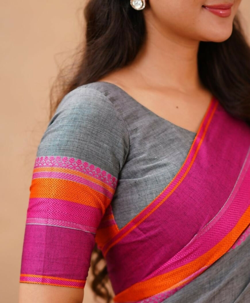 Exclusive Collection Grey Beautiful Khadi Cotton Handloom Saree | Grocsy