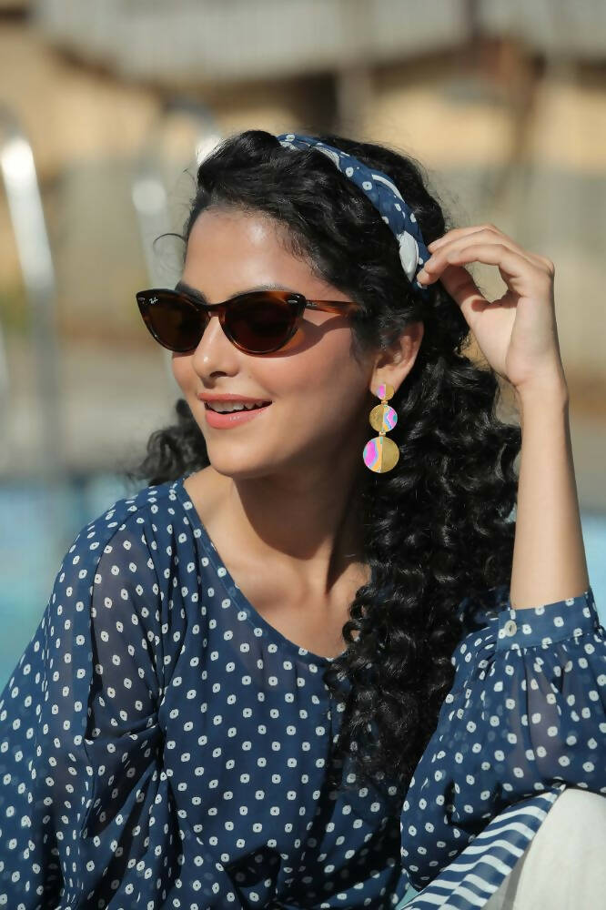 Juniper Women Navy Georgette Bandhani High-Low Tunic | Grocsy