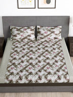 Story@home Brown & Pink Abstract Microfiber 180 TC Bedsheet With Pillow Cover | Grocsy