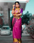 DEIANA'S Beautiful Designer Golden zari Soft Lichi Silk Saree - Pink | Grocsy