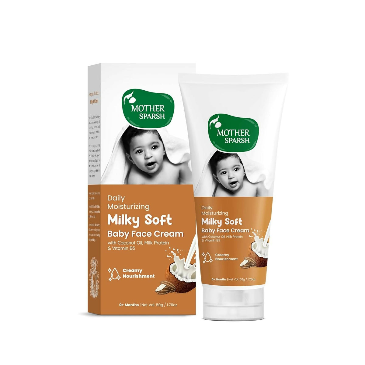 Mother Sparsh Milky Soft Baby Face Cream With Coconut Oil, Milk Protein & Vitamin B5, Non Sticky Baby Cream Prevents Dryness | Grocsy