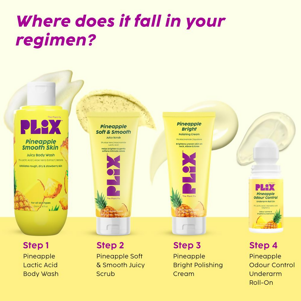 PLIX The Plant Fix Pineapple 5% Lactic Acid Body Wash Exfoliates Dry, Rough & Strawberry Skin | Grocsy
