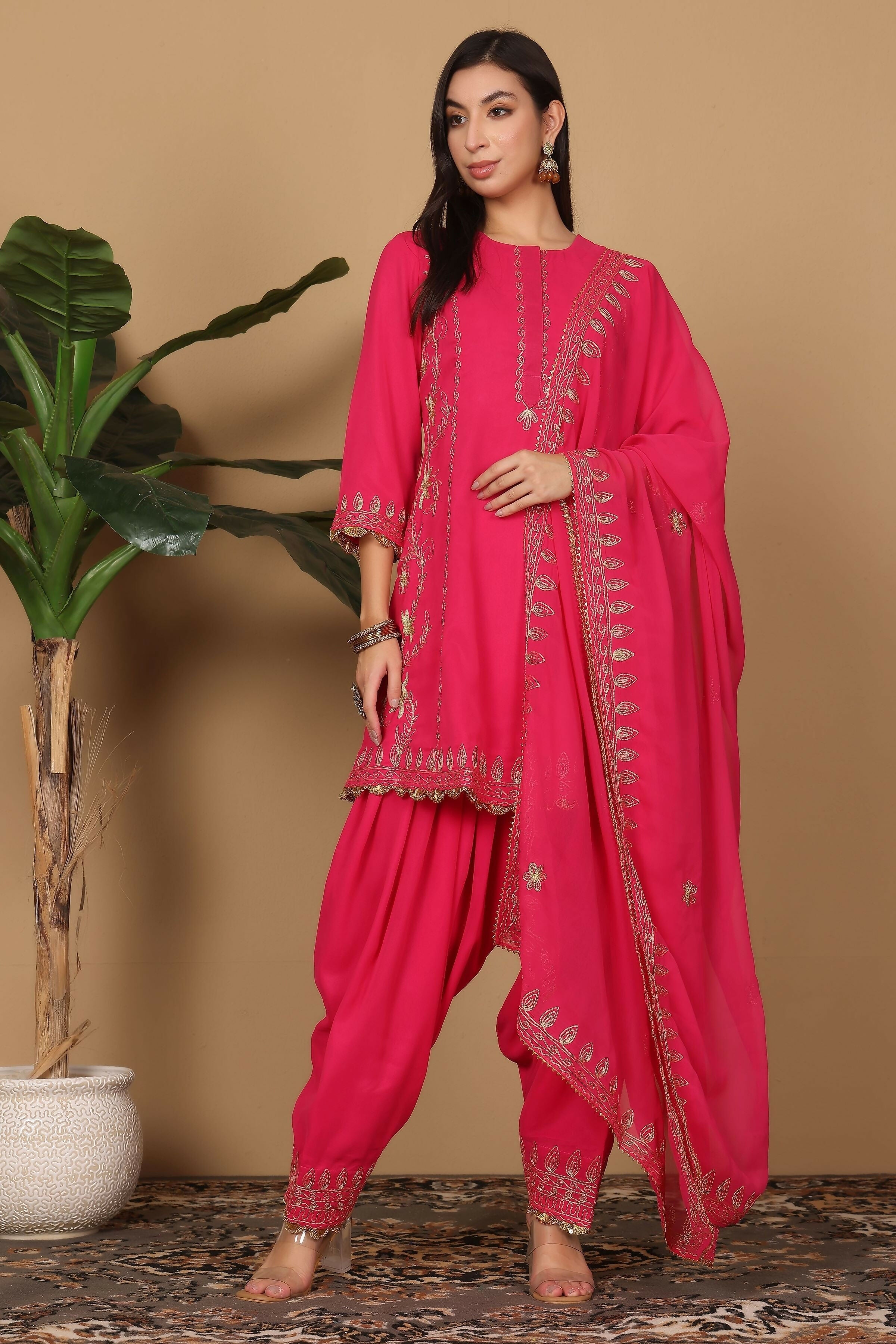 Joban Fashion Pink Georgette Kurta Set | Grocsy