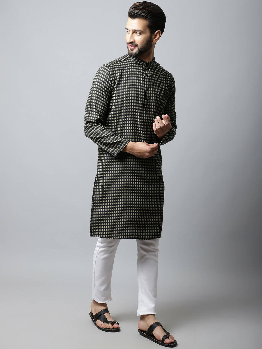 Even Apparels Brown Color Pure Cotton Men's Kurta With Band Collar (CHK1185) | Grocsy