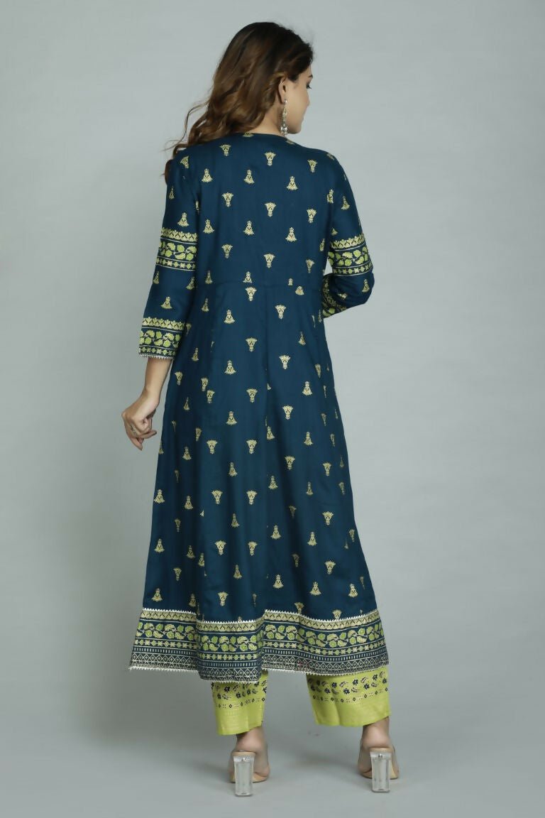 Alvano Women's Stylish Anarkali Kurti with Pant and Dupatta for Women and Girls (Teal) | Grocsy