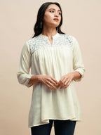 White Rayon Embroidered Top - Tarini | Grocsy