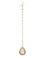 Gold-Polished White Kundan-Studded Pearl Beaded Maang Tikka - Ruby Raang | Grocsy