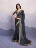 Black Georgette Bandhani Printed,Embroidery Work Saree - Surkhi | Grocsy