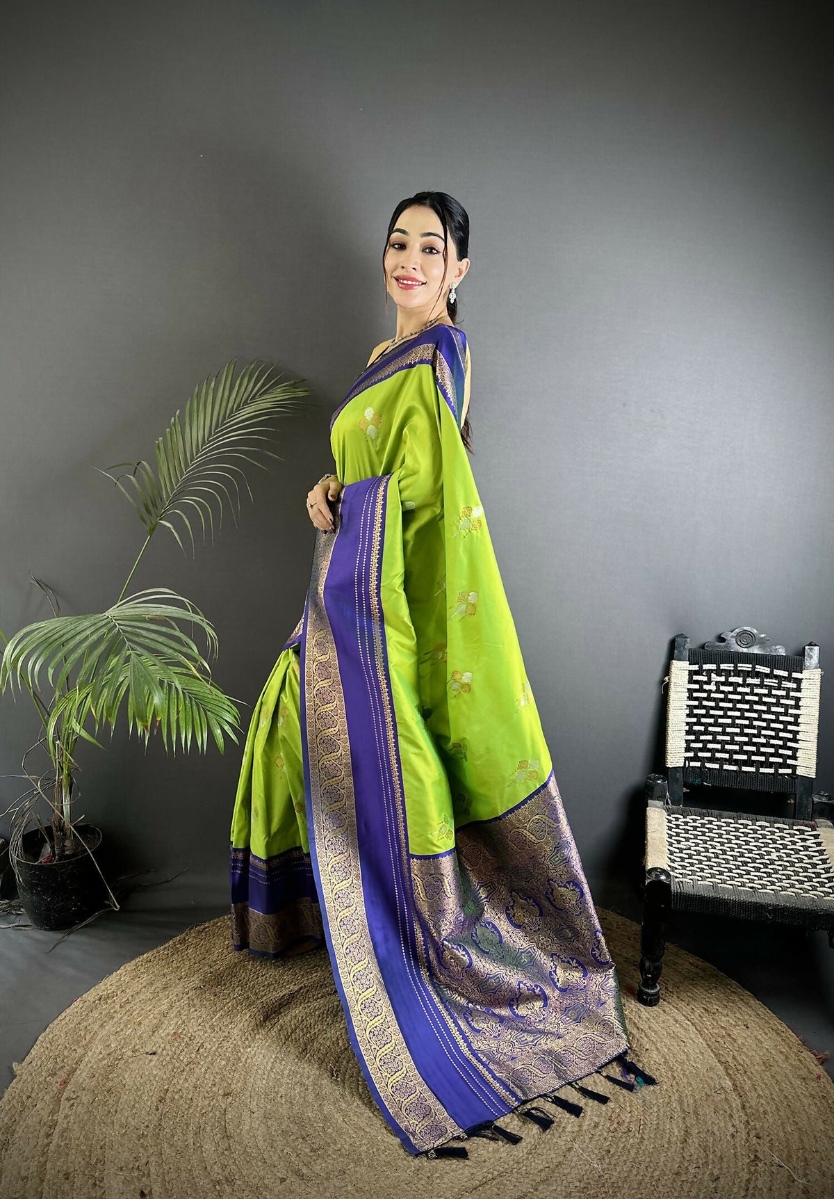 Joban Fashion Light Green Banarasi Soft Silk Woven Saree | Grocsy