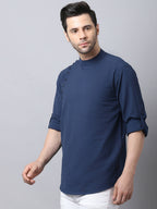 Even Apparels Navy Pure Cotton Men's Kurta With Side Placket | Grocsy