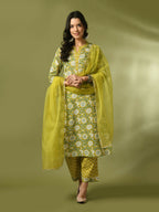 Myshka Women's Multi Printed Cotton Straight Party Kurta Set With Dupatta | Grocsy