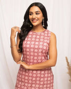 FIORRA Women's Floral Printed Pink Cotton Straight Kurta | Grocsy
