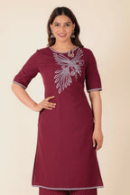 Aramya Maroon Linen Cotton Solid Straight Kurta for Women | Grocsy