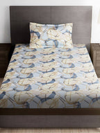 Story@home Arena Cream-Coloured & Grey Printed 180 TC Bedsheet & Pillow Covers | Grocsy