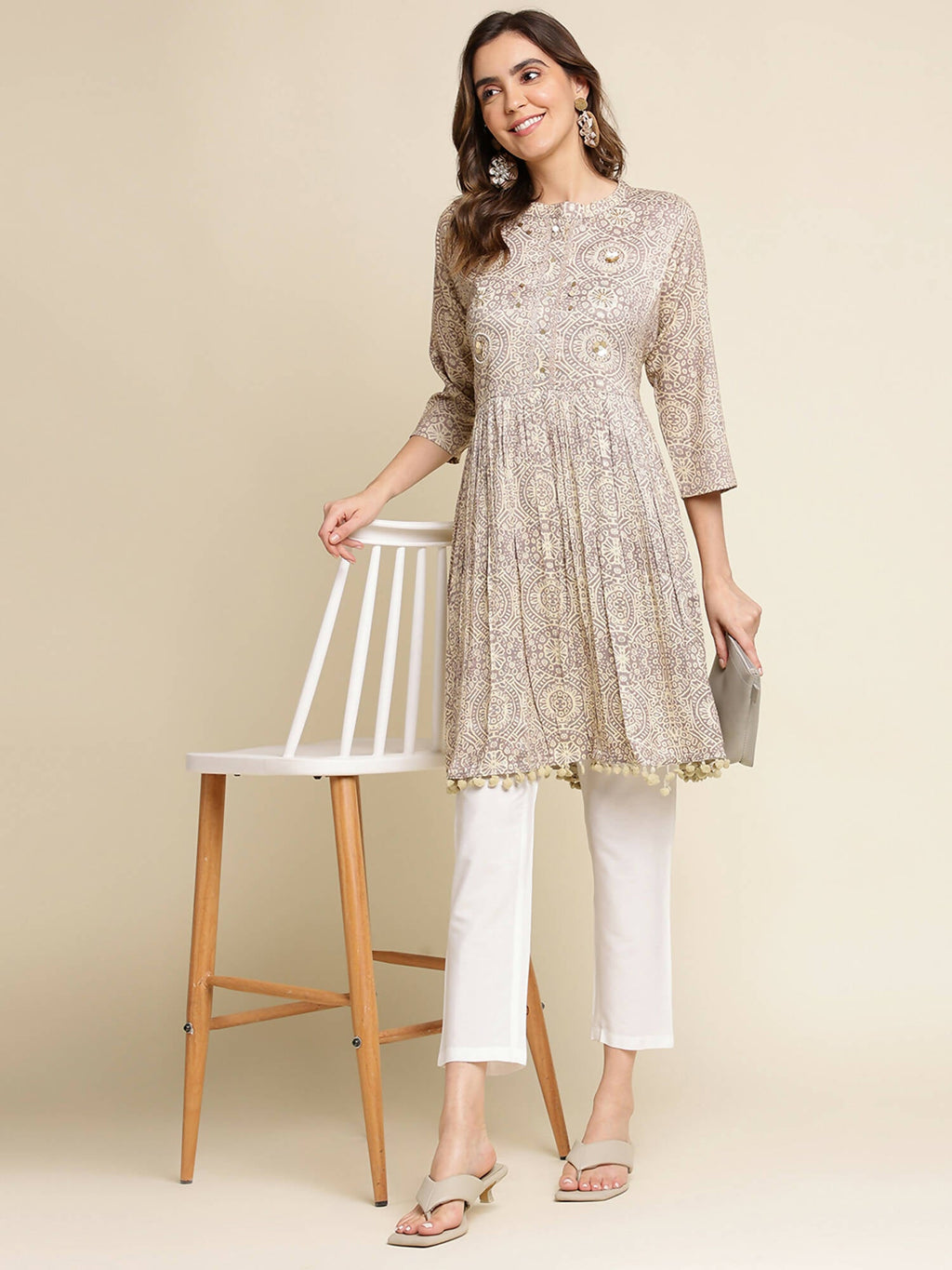 Grey Chiffon Paisley Printed Top - Himanshi | Grocsy