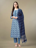 Jyoti Fashion Women's Light Blue Rayon Embroidery & Sequence work Kurta with Trouser & Dupatta | Grocsy