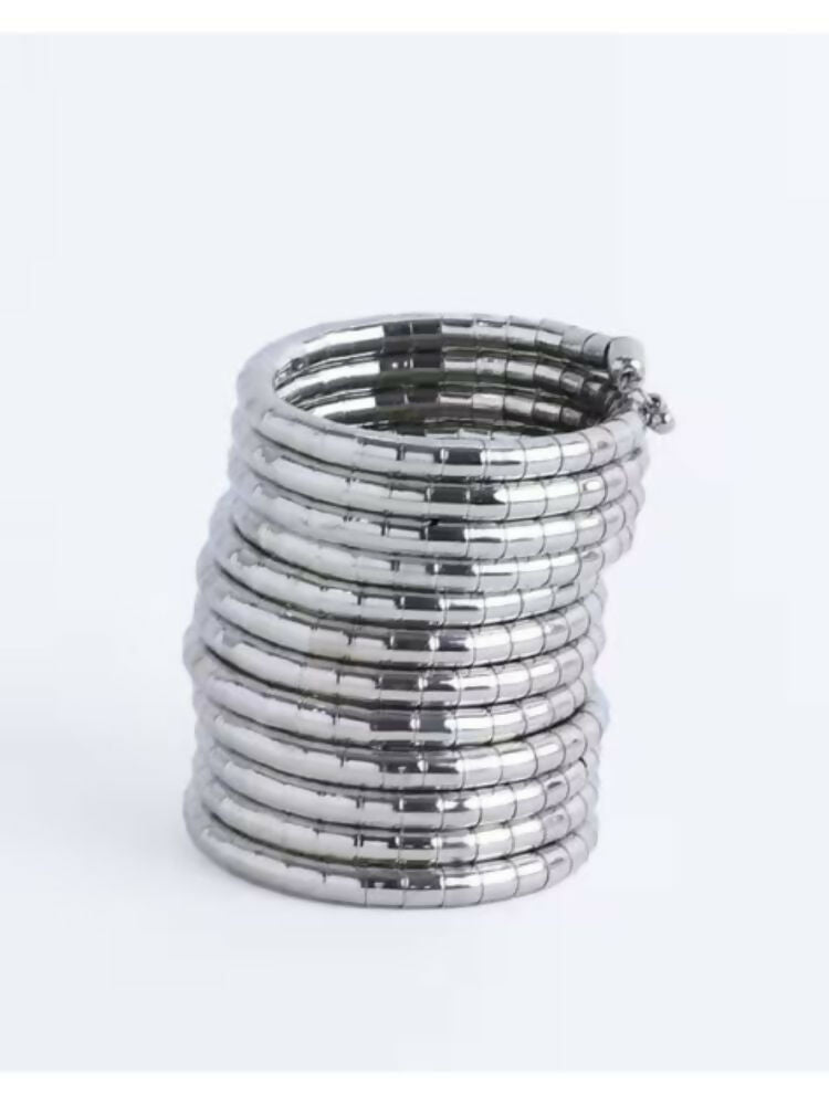 NVR Women Handmade Silver Plated Spiral Bangle | Grocsy