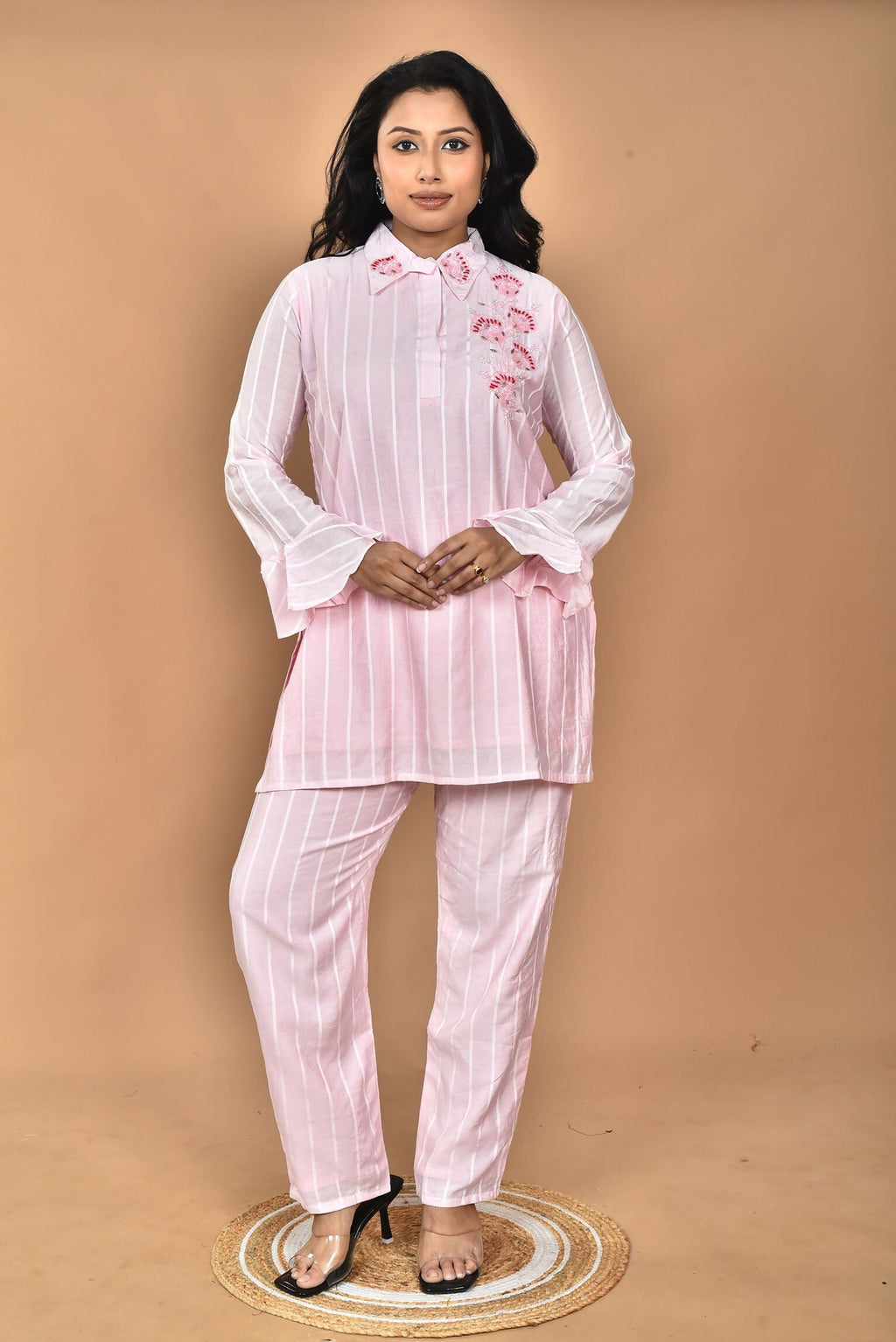 Morchari Women And Hand Embroidery Co-Ords-Pink | Grocsy