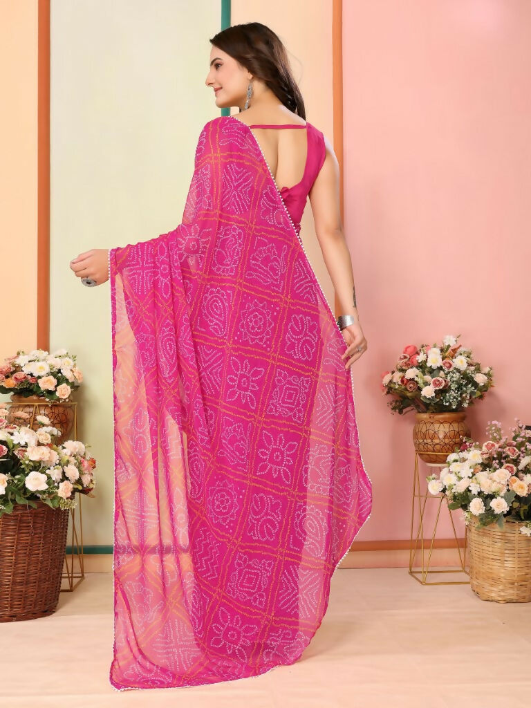 Pink Georgette Designer Printed Ready To Wear Saree - Elite | Grocsy