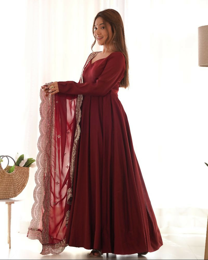 Joban Fashion Maroon Kurta Set Chanderi Sequence Embroidery Work | Grocsy