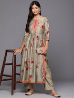 Ahalyaa Women's Traditional wear Kurta Set - Tan | Grocsy