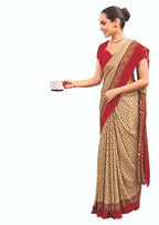 Joban Fashion Cream Crepe Silk with Traditional Print Saree | Grocsy