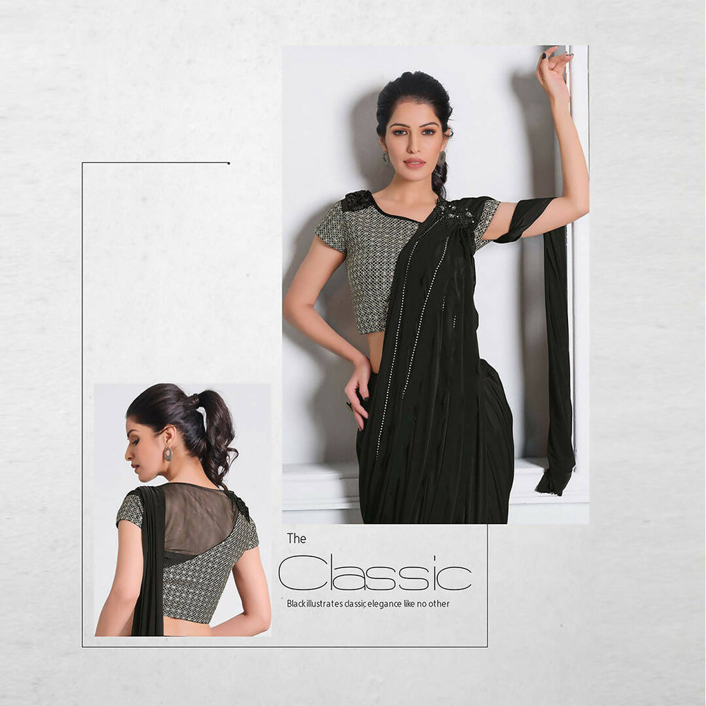 Black Lycra Cord And Sequins Embriodery Saree - Mohmanthan Izzara | Grocsy