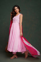 Aayaa Viscose Organza Dyeable Hand Painted Suit - Light Pink | Grocsy