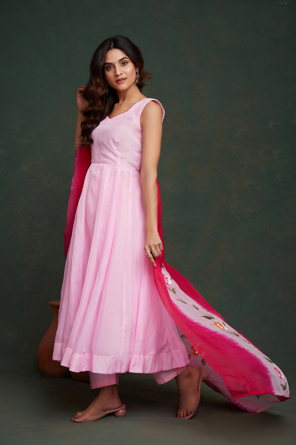 Aayaa Viscose Organza Dyeable Hand Painted Suit - Light Pink | Grocsy