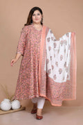 Miravan Women's Plus Size Surpassing Orange Partywear Floral Printed Anarkali Kurta Dupatta  | Grocsy