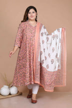 Miravan Women's Plus Size Surpassing Orange Partywear Floral Printed Anarkali Kurta Dupatta  | Grocsy