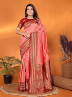 Joban Fashion Banarasi Peach Small Butti Soft Silk Saree | Grocsy
