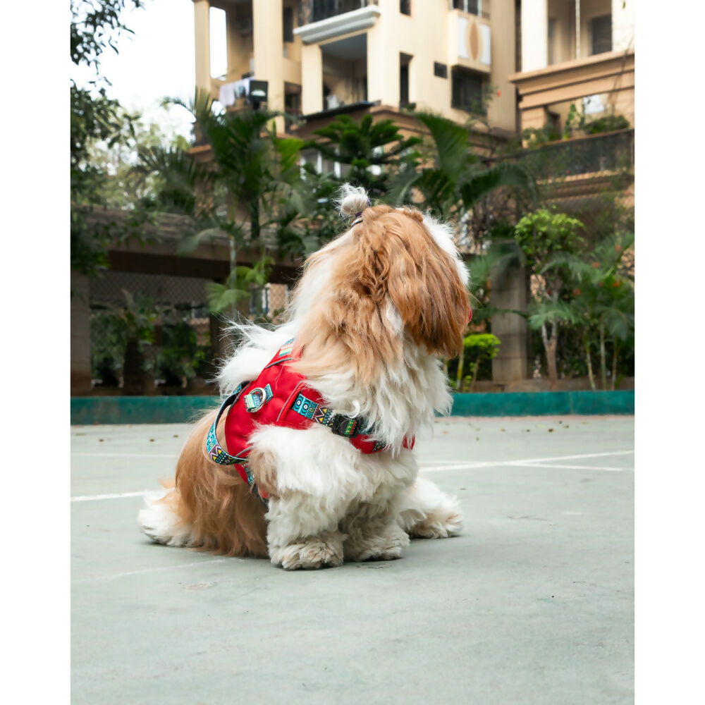 Waggety Adjustable Full Body Dog Harness - Comfortable Fit, Durable Polyester, Red | Grocsy