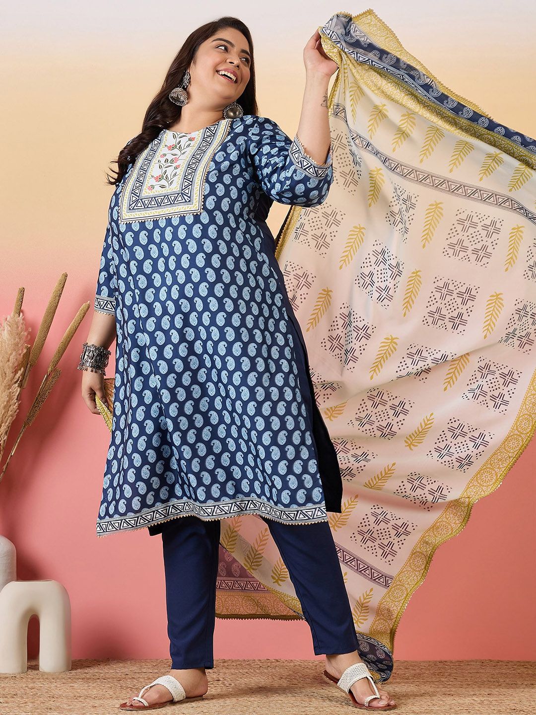 Sztori Women Floral Yoke Design Regular Gotta Patti Kurta with Trousers & With Dupatta | Grocsy