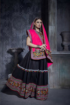 AI Fashion Black Art Silk Designer Navratri Lehenga Choli Collection | Grocsy