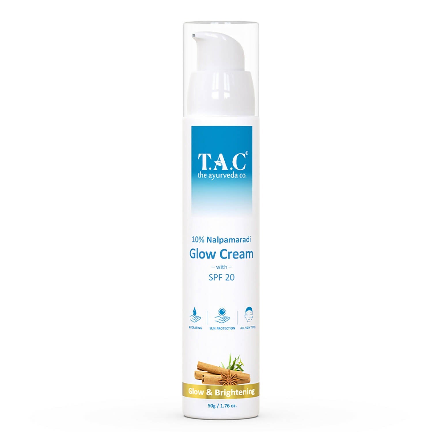 TAC - The Ayurveda Co. 10% Nalpamaradi Glow Cream with SPF 20, Skin Brightening and Detan for Women & Men | Grocsy