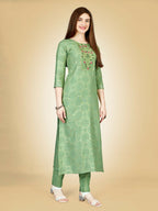 Jyoti Fashion Women's Sea Green Viscose Rayon Embroidered Kurta Pant Set | Grocsy