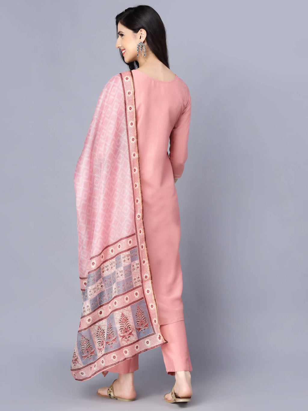 Myshka Women Peach-Coloured Layered Kurta with Trousers With Dupatta | Grocsy
