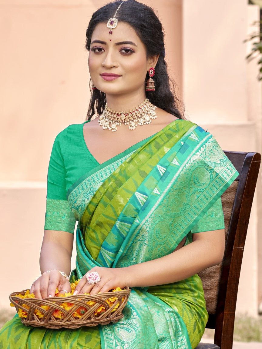 Anaita L Green Silk Saree With Blouse Piece | Grocsy