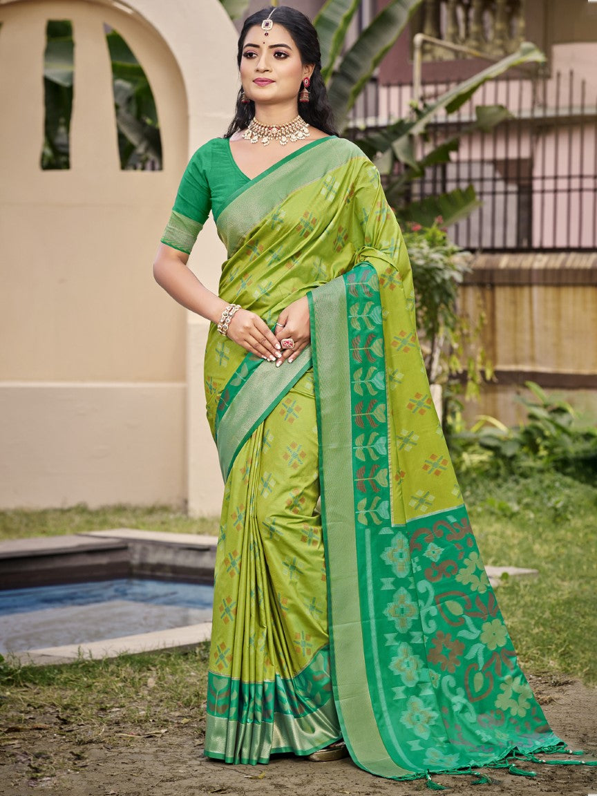 Anaita L Green Silk Saree With Blouse Piece | Grocsy