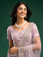 kasee Floral Embroidered Net Saree | Grocsy