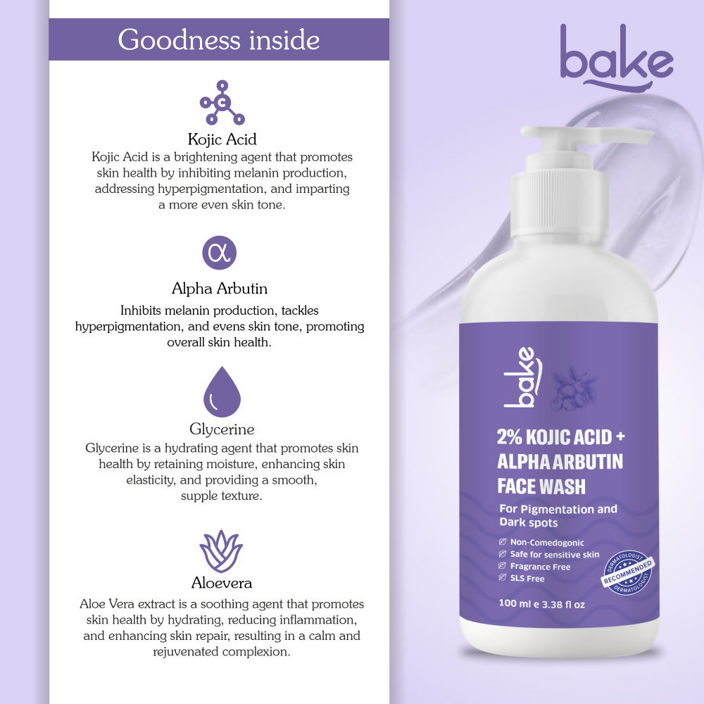 Bake 2% Kojic Acid Face Wash With Alpha Arbutin | Grocsy