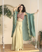Anaita Maroon Chinon Free Size Readymade Shrug Suit with Embroidery Sequence Work (Free Size) | Grocsy